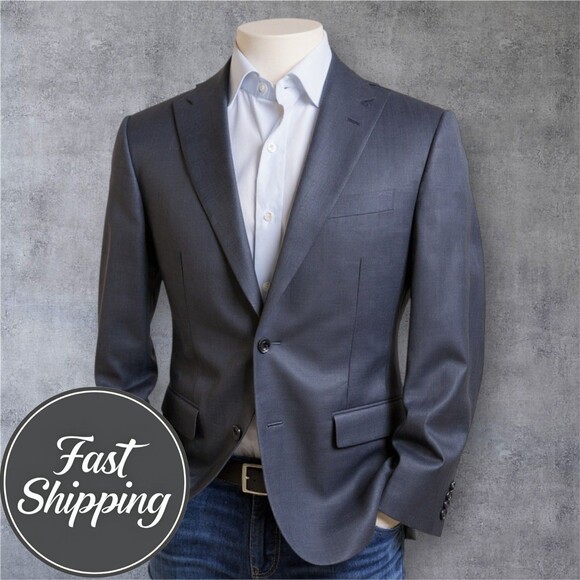 $395 Ralph Lauren Men's 40R Gray 100% Wool Blazer Sport Coat Two Button Jacket - Picture 1 of 16